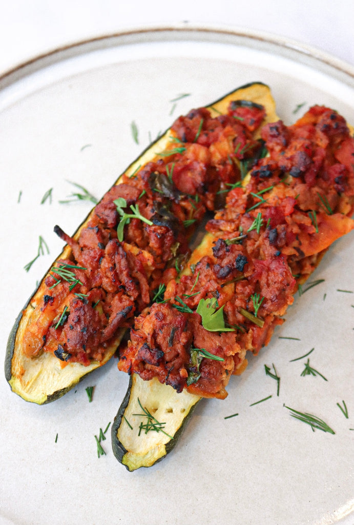 Stuffed Courgette with Plant-Based Mince